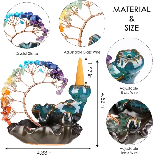 Miniatura 4 de Quemador de Incienso de Reflujo de Cerámica Cascada de Incienso 7 Chakras Árbol de Cristal Soporte de Incienso Namaste Yoga Meditación y Decoración
