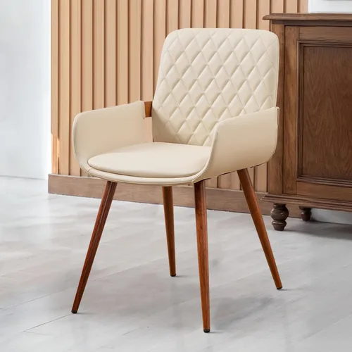 Miniatura 12 de LUNLING Sillas de Comedor Modernas de Mediados de Siglo de Cuero Sintético, Sillas con Asiento Tapizado y Patas de Metal, Silla de Cocina de Cuero