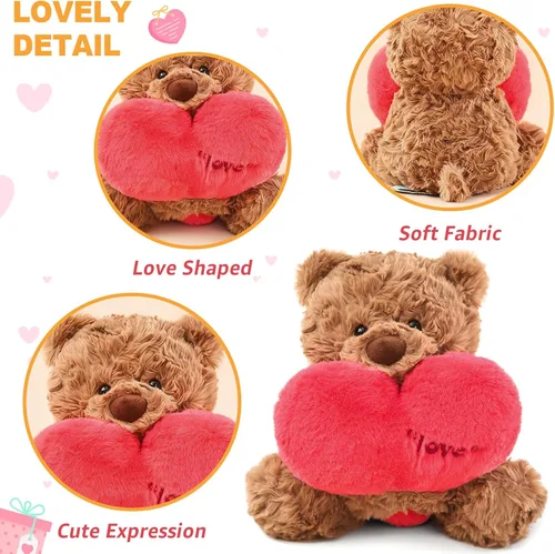 Miniatura 5 de Ditucu Love Bunny - Peluche de conejo con soporte de corazón rojo de 9.8 pulgadas, lindo conejo de peluche suave, juguetes románticos y dulces