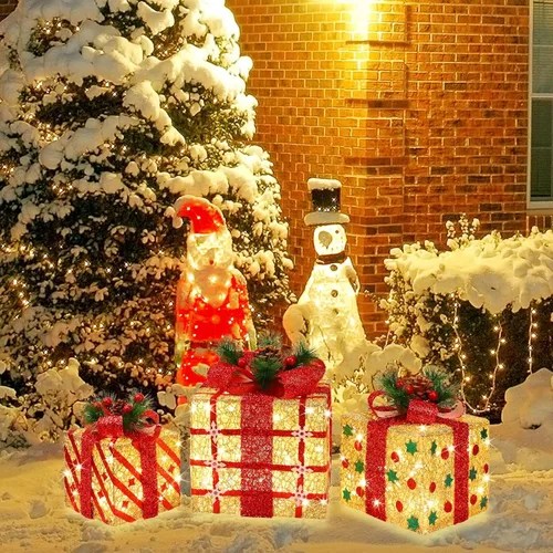 Miniatura 3 de LAMPHOME Cajas iluminadas de Navidad, juego de 3 70 luces LED para decoración al aire libre, cajas de Navidad iluminadas, decoración de regalo