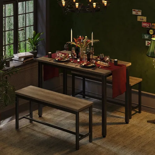 Miniatura 6 de Tatub Juego de mesa de comedor para 4, juego de mesa de cocina de 3 piezas con 2 bancos, juego de comedor que ahorra espacio para rincón de desayuno