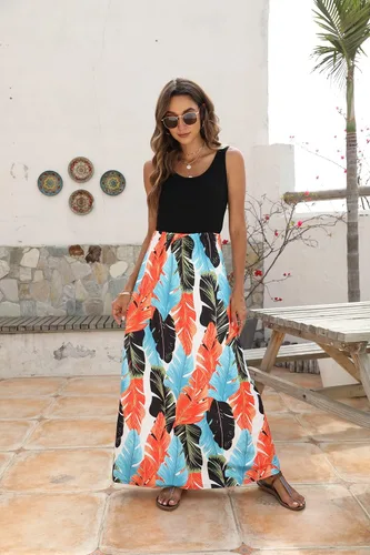Miniatura 2 de BLUETIME - Vestido largo de verano, sin mangas, con estampado floral, estilo bohemio, para mujer (S-3XL)
