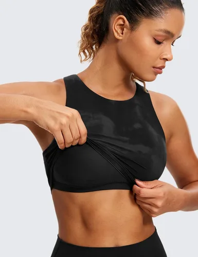 Miniatura 4 de CRZ YOGA Butterluxe - Brasier deportivo de cuello alto y espalda cruzada para mujer, camiseta corta acolchada para entrenamiento con brasier