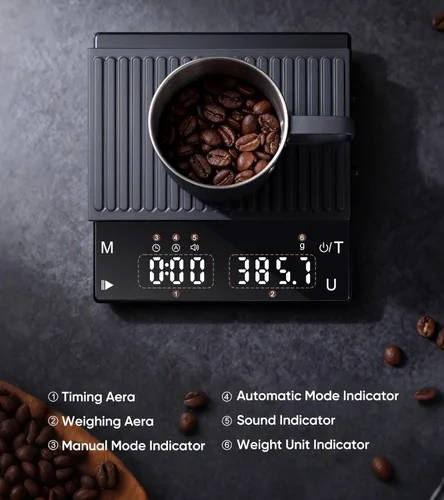 Miniatura 7 de Báscula de café recargable con temporizador, mini báscula de café expreso de 4.4 lbs/0.00 oz de alta precisión para café expreso y café, báscula