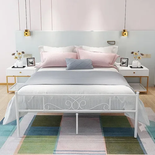 Miniatura 11 de Weehom - Base de cama tamaño individual con cabecero, estribo, soporte de listones de acero, cama metálica tamaño individual, no necesita somier