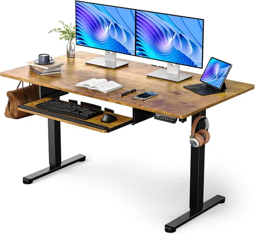 Miniatura 13 de ErGear Escritorio eléctrico de pie con bandeja para teclado, escritorio de altura ajustable de 44 x 24 pulgadas, escritorio de pie para oficina