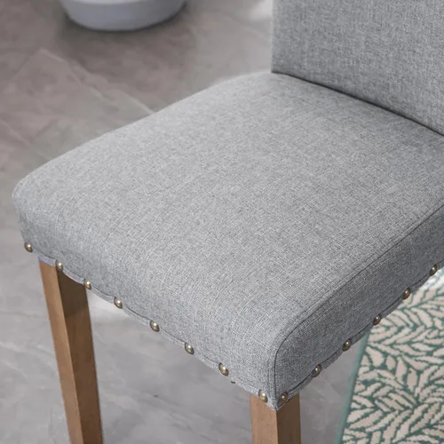 Miniatura 10 de Silla de comedor tapizada moderna y elegante Parsons con respaldo alto con ribete de cabeza de clavo de bronce y patas de madera, juego de 4, gris