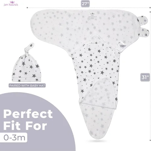 Miniatura 2 de Jam Naturals - Conjunto de 3 mantas y gorro de velcro ajustable con lazo orgánico, Gris