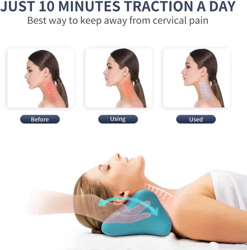 Miniatura 5 de Almohada de masaje cervical para columna vertebral, relajante de cuello y hombros, almohada de masaje de cuello, alineación de columna cervical, Azul