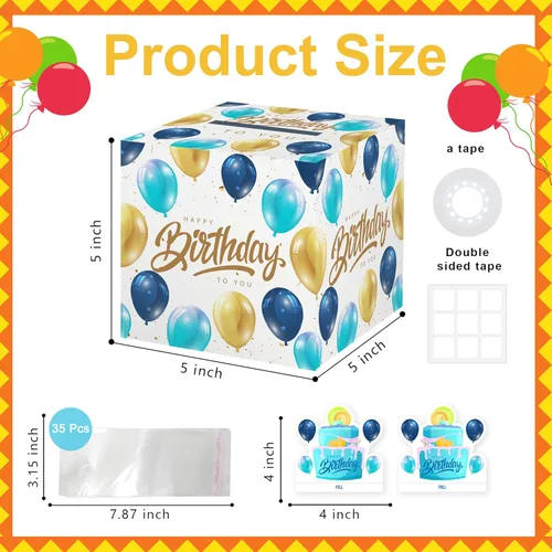 Miniatura 2 de Caja de dinero de feliz cumpleaños para regalo en efectivo, incluye tarjeta de feliz cumpleaños y 35 bolsas transparentes, divertido regalo
