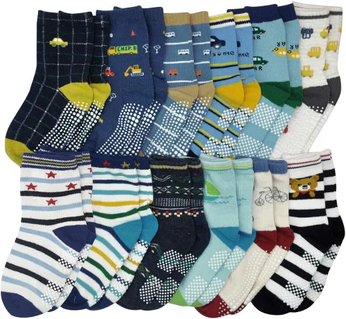 Miniatura 7 de Calcetines antideslizantes para niños pequeños con agarre 12 pares de calcetines antideslizantes para niños y niñas para niños de 1 a 7 años