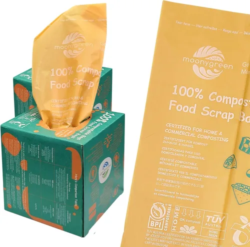 Miniatura 7 de Bolsas de basura compostables, 2.6 galones, 9.84 litros, 200 unidades, extragruesas, desechos de alimentos, pequeñas bolsas de basura de cocina, US