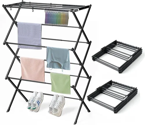 Miniatura 11 de Tendedero Plegable para Ropa, Tendedero de Ropa Plegable para Interiores, Secadores para Lavandería - 40" x 28.8" x 14.2", Ahorro de Espacio Blanco