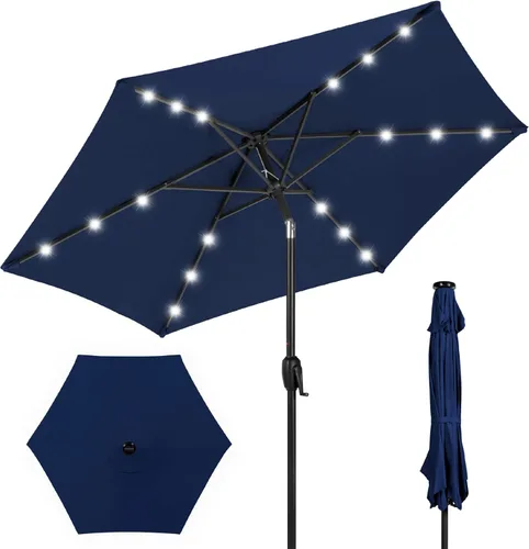 Miniatura 41 de Best Choice Products Solar Polyester LED Lighted Patio Umbrella w/Tilt Adjustment and UV-Resistant Fabric Gris niebla