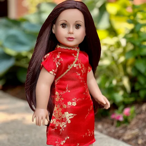 Miniatura 7 de Asian Beauty - Vestido tradicional asiático rojo y dorado con zapatos rojos, ropa para muñecas de 18 pulgadas (toll no incluido) Vestido
