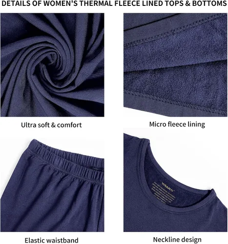 Miniatura 8 de WEERTI Ropa interior térmica larga de cabeza a pies para mujeres, con forro de vellón, capa base para climas fríos