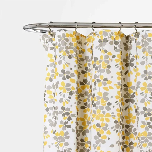 Miniatura 3 de Lush Decor Cortina de Ducha Weeping Flower 72"An x 72"L Amarillo y Gris - Cortinas de Ducha de Tela para Baño - Cortina de Baño Floral - Decoración