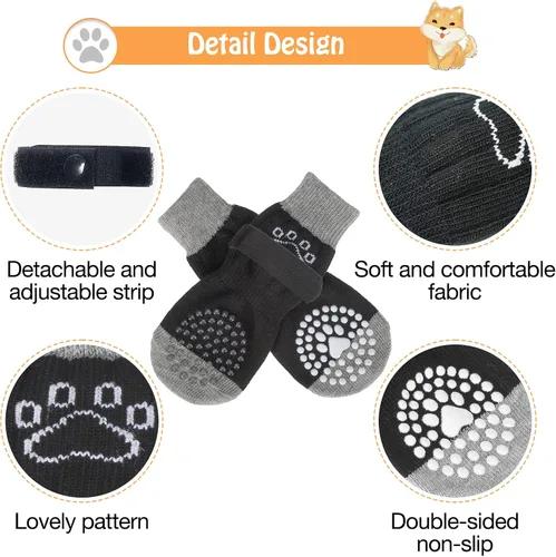 Miniatura 6 de SCENEREAL 6 piezas de calcetines antideslizantes para perros para prevenir lamido de patas para pavimento caliente/frío, calcetines de agarre