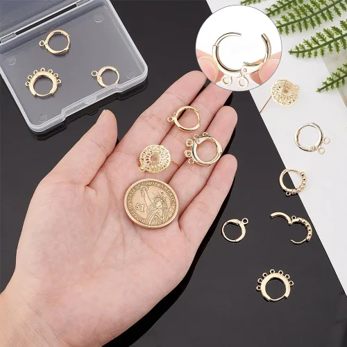 Miniatura 5 de PH PandaHall Aretes de aro chapados en oro de 18 quilates, 12 piezas de aretes de latón, pequeños aretes de oro con lazo para mujer, aretes de Oro
