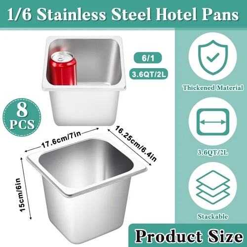 Miniatura 2 de Jinei Bandeja de mesa de vapor de 1/6 para hotel, acero inoxidable 201, tamaño de 6 pulgadas, almacenamiento profundo, catering, bandejas