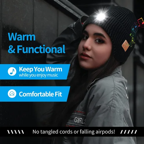 Miniatura 24 de Gorro Bluetooth con auriculares ligeros e inalámbricos, micrófono integrado y altavoces estéreo mejorados con música