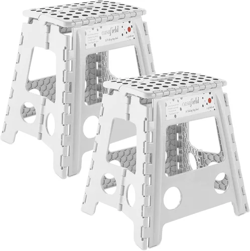 Miniatura 8 de Casafield Taburete plegable de 9 pulgadas con asa (juego de 2), negro, taburete de plástico plegable portátil para niños y adultos, uso