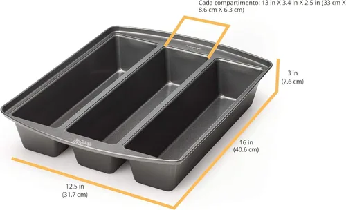 Miniatura 5 de Chicago Metallic Bandeja Profesional para Lasaña Trio, Perfecta para panes de molde, pasteles y más, 12.5 por 16 por 3 pulgadas, Plateado