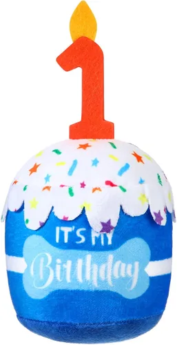 Dansydaisy Accesorios de juguete de pastel de cumpleaños para perros, regalos para niñas y niños, juguete de peluche chirriante para decoración de