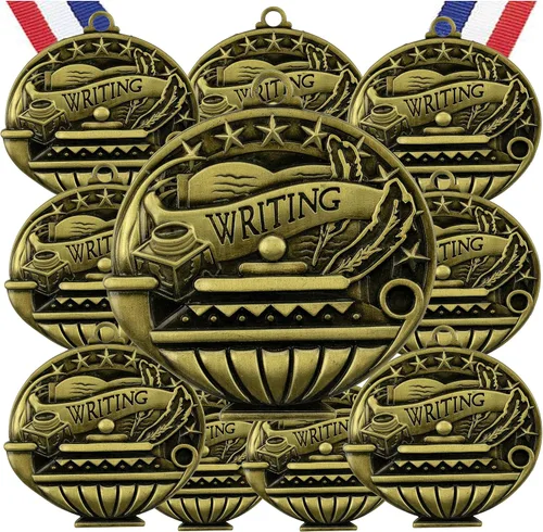 Miniatura 16 de Express Medals Pack of 10 (or More) Engraved Scholastic Academic Award Medals with RWB Neck Ribbons