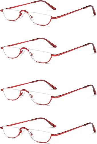 Miniatura 17 de Lentes de lectura de media lectura, 2 pares de lentes con marco de metal de medio borde, lectores de bisagra de resorte con bolsa de cuero para Azul