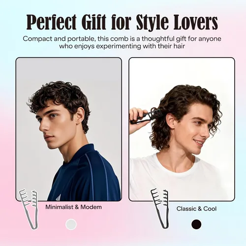 Miniatura 6 de Peine de textura para hombres y mujeres, peine voluminizador de dientes anchos para rizos, diseño plegable de viaje con estilo de flequillo de doble