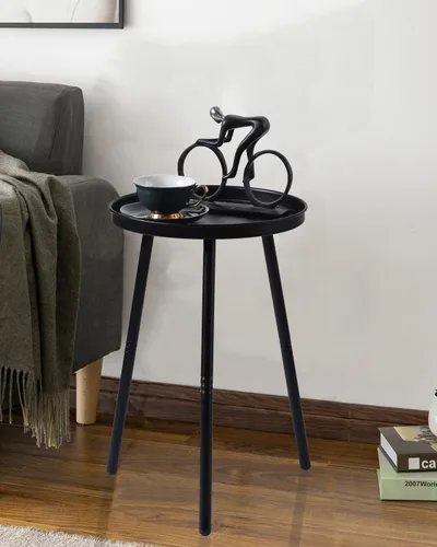 Miniatura 4 de AOJEZOR Mesa auxiliar: mesa auxiliar para cualquier habitación - Mesas auxiliares pequeñas para espacios pequeños, todo negro mate con 3 patas