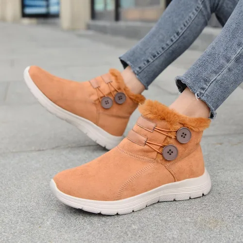 Miniatura 5 de LANCROP Botas de nieve de invierno para mujer, con forro de piel, botines de tobillo sin cordones, cálidos, impermeables, para exteriores