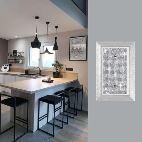 Miniatura 3 de Placa de pared con diamantes de imitación plateados brillantes plateados, placa de cubierta de interruptor de luz, cubierta de enchufe de grano