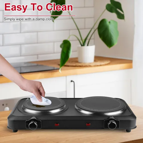 Miniatura 8 de Placa caliente de 1800 W, estufa eléctrica portátil para encimera, quemador infrarrojo de doble quemador con placa de cerámica de 7.5 y 6.3