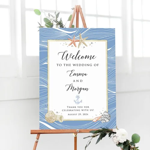 Miniatura 16 de Cartel de bienvenida de boda floral azul claro personalizado, cena de ensayo para parejas, ducha, aniversario, fiesta, póster de bienvenida, lienzo