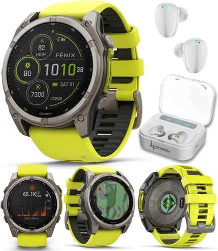 Miniatura 15 de Garmin Fenix 8 – 2 pulgadas, reloj inteligente multideporte GPS AMOLED, zafiro, titanio con banda de silicona naranja brillante/grafito, linterna