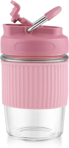 Miniatura 16 de Sivaphe Taza de café reutilizable de vidrio para hielo y caliente 12 oz, taza de viaje portátil con tapa a prueba de derrames y funda térmica