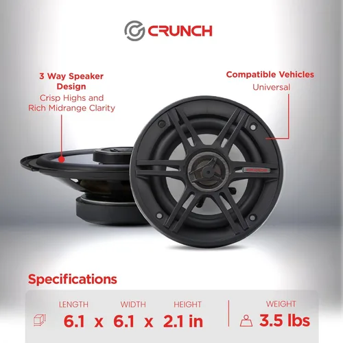 Miniatura 4 de Crunch 1 par de altavoces de rango completo de 6.5 pulgadas, juego de altavoces coaxiales de la serie CS con potencia máxima de 300 W y diseño de 3