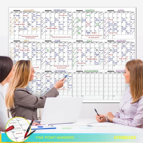 Miniatura 2 de Calendario grande de pizarra blanca de 36 x 48 pulgadas para pared, planificador de 12 meses, calendario de pared grande de borrado en seco, mensual