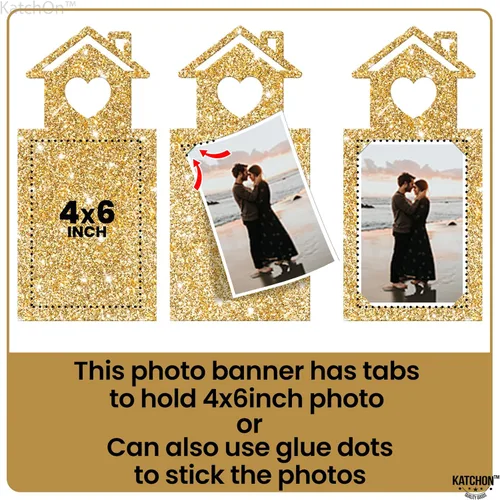 Miniatura 5 de KatchOn - Cartel dorado de compromiso con fotos – 2 cuerdas, 10 pies, sin bricolaje Decoraciones de compromiso doradas Cartel de fotos