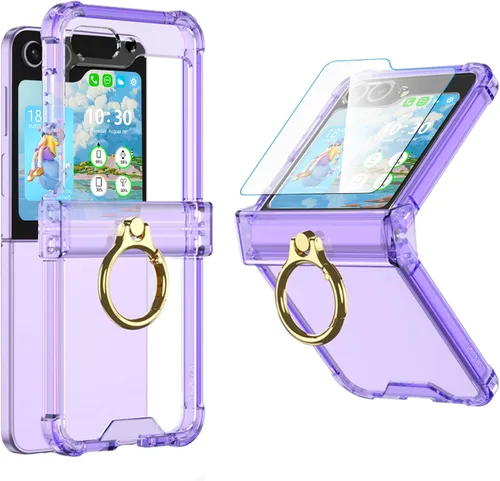 Miniatura 9 de Funda diseñada para Galaxy Z Flip 5 con protección de bisagra, funda transparente Flip 5 con soporte para Galaxy Z Flip 5 5G (2023), transparente