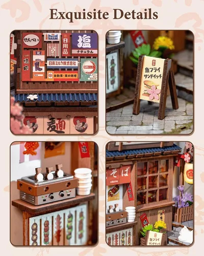 Miniatura 4 de Rolife Rincón de libro apto para principiantes de 3 a 4 horas, callejón de vinos Sakura con profundidad de espejo infinito, rompecabezas de madera