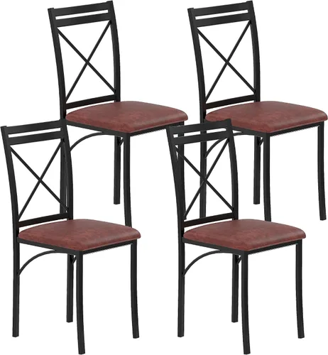 Miniatura 10 de VECELO Juego de 4 sillas de comedor de metal, patas de acero y asientos acolchados de piel sintética para cocina, sala de estar, color negro