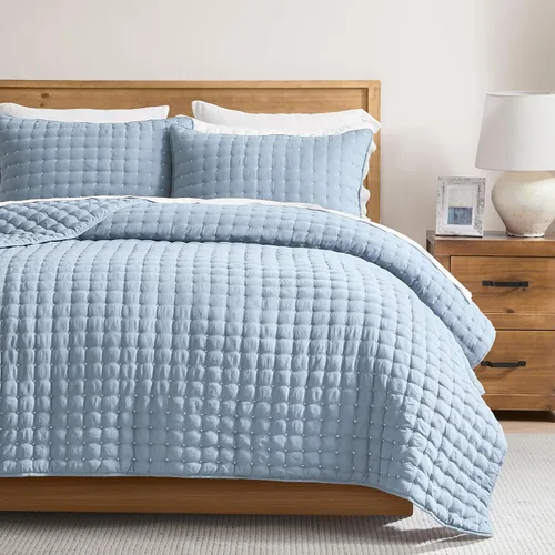 WDCOZY Juego de ropa de cama tamaño individual con funda de almohada, colcha suave y ligera, edredón acolchado y fino para todas las estaciones, 2