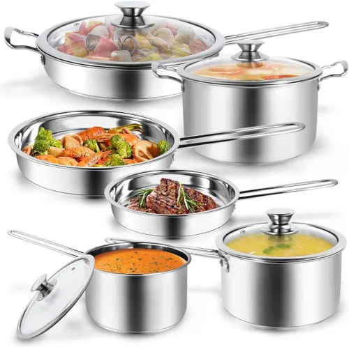 Miniatura 8 de Aufranc Juego de ollas y sartenes de acero inoxidable, 6 piezas antiadherentes de cocina de inducción, funciona con cocinas de inducción/eléctricas