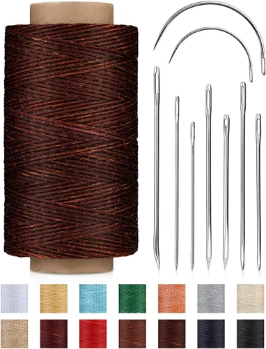 Miniatura 13 de DIUDUS Hilo encerado de 218 yardas, hilo encerado de cuero con agujas de coser resistentes, hilo de cuero para coser a mano, reparación de cuero