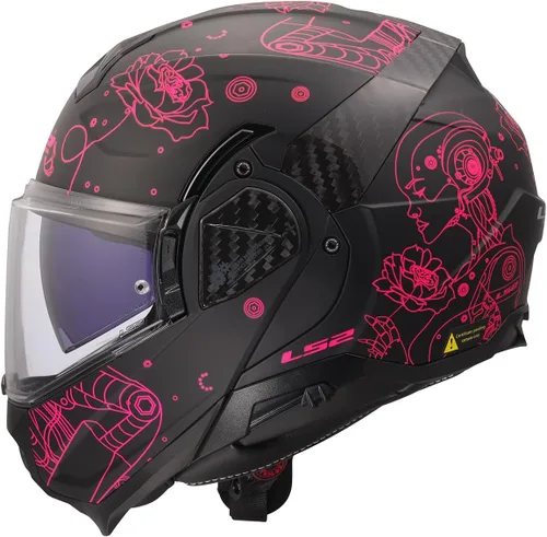 Miniatura 3 de Cascos LS2 Advant II - Casco modular para motocicleta con protector solar (Negro mate Sophia/Rosa - Talla L)