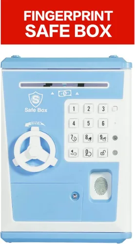 Miniatura 2 de LIKE Alcancía de Juguete Caja Fuerte con Huella Dactilar Cajero Automático Banco Máquina de Dinero y Monedas Caja de Ahorros para Niños Azul