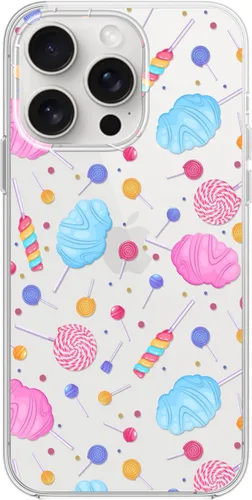 Blingy's Funda para iPhone 15 Pro Max, bonito diseño de algodón de azúcar, diseño divertido de comida dulce, funda protectora transparente de TPU